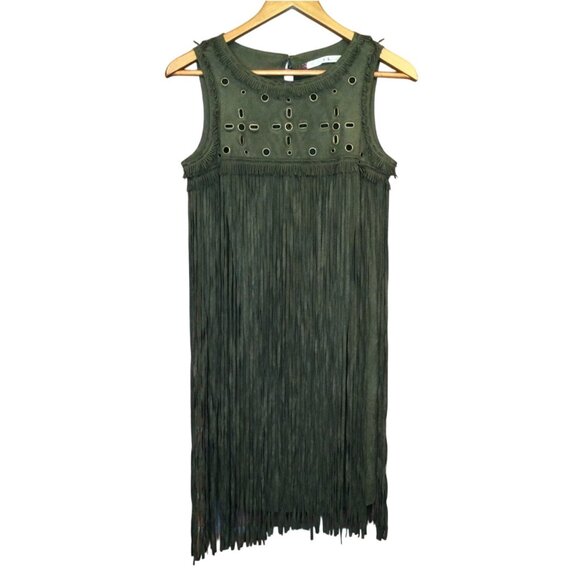 Chelsea & Violet Olive Fringe Dress Size XS Sleeveless Boho Hippie Country - Picture 1 of 8